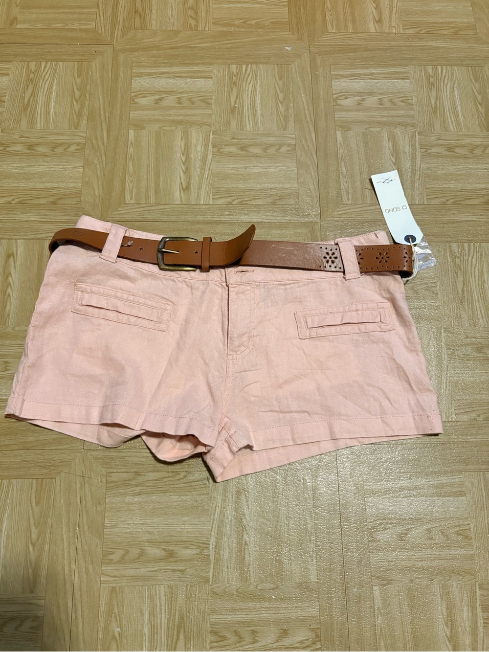 Ci Sono Light Pink Cotton Jean Shorts with Tan Belt